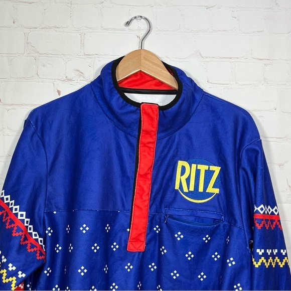 Tipsy Elves Ritz 1/4 Snap Sweater Fleece Pullover Mens Size Large Blue NWT - Picture 2 of 14
